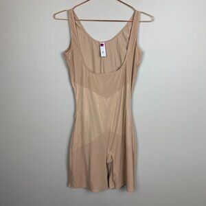 STAR by Spanx Lady Luxe Open-Bust Mid-Thigh Bodysuit - Tan XL